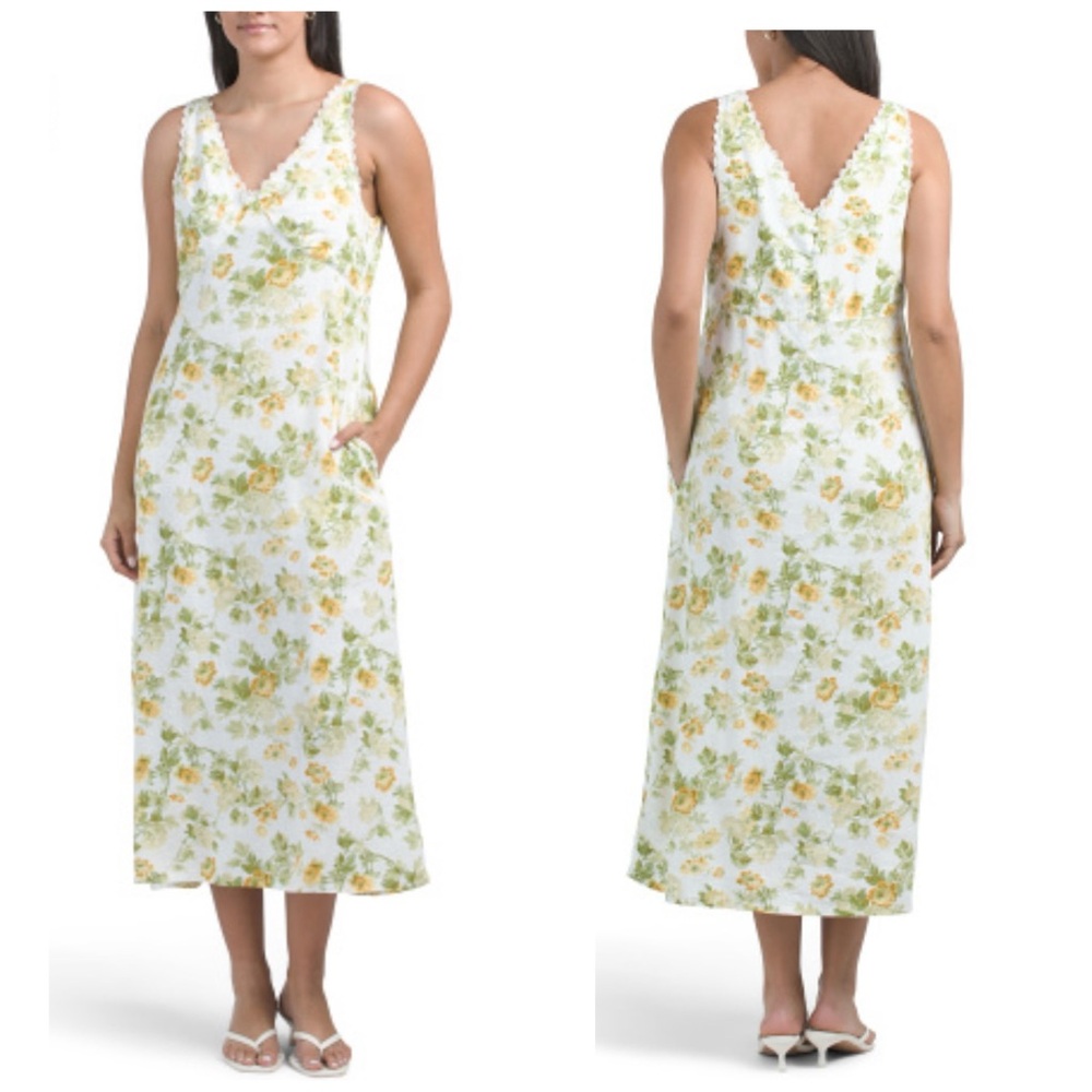 Organic Linen Blend Lace Trim Floral Maxi Laura Ashley Size 4